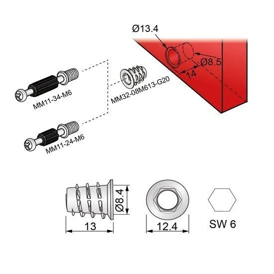 Gewindeeinsatz M6 - 8x13mm - 1000 Stk