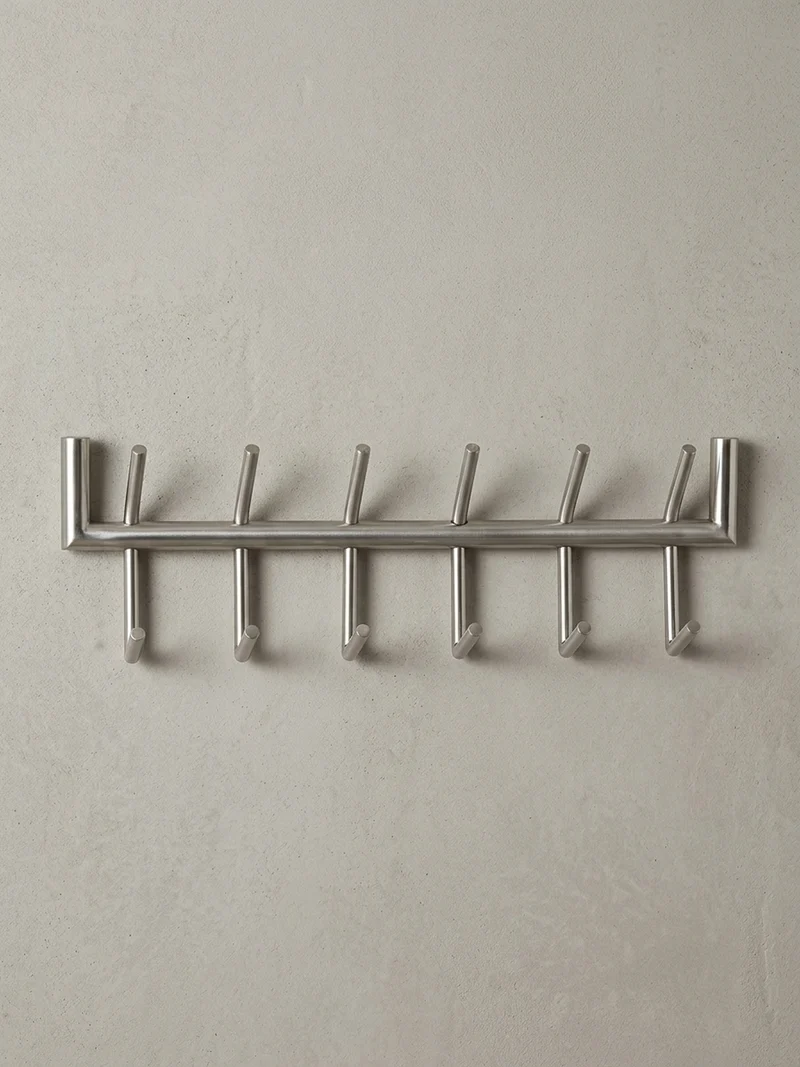 Wandgarderobe Metall Silber Modern 60x19x10 cm mit 12 Haken