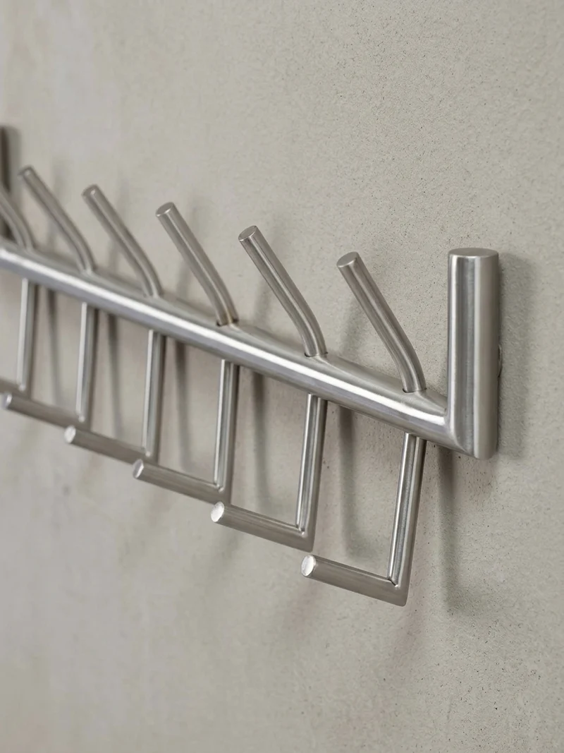 Wandgarderobe Metall Silber Modern 60x19x10 cm mit 12 Haken