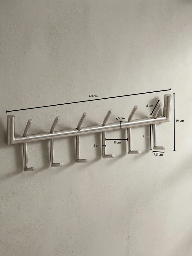 Wandgarderobe Metall Silber Modern 60x19x10 cm mit 12 Haken