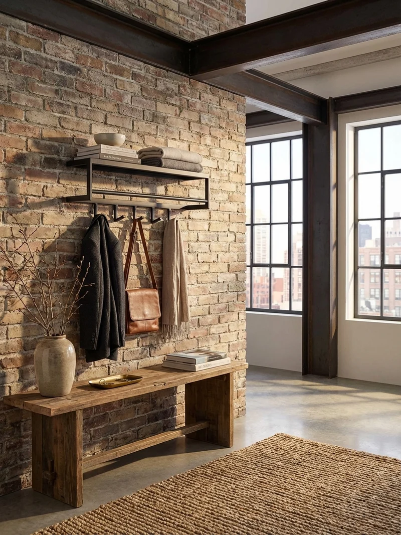Wandgarderobe Metall Schwarz Modern mit 5 Haken und Kleiderstange