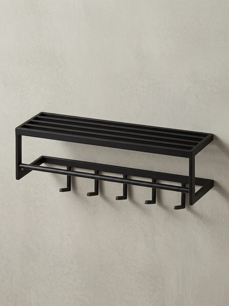 Wandgarderobe Metall Schwarz Modern mit 5 Haken und Kleiderstange