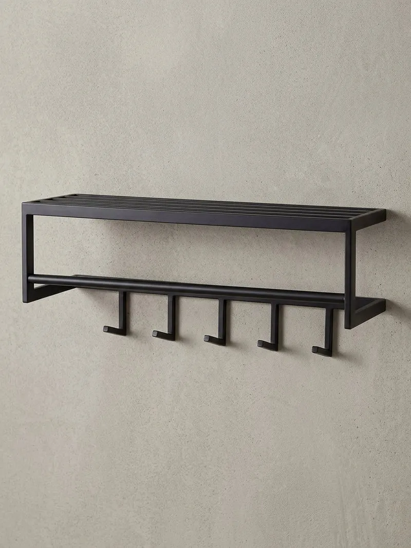 Wandgarderobe Metall Schwarz Modern mit 5 Haken und Kleiderstange