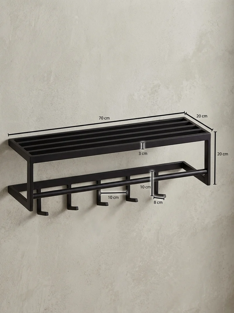 Wandgarderobe Metall Schwarz Modern mit 5 Haken und Kleiderstange