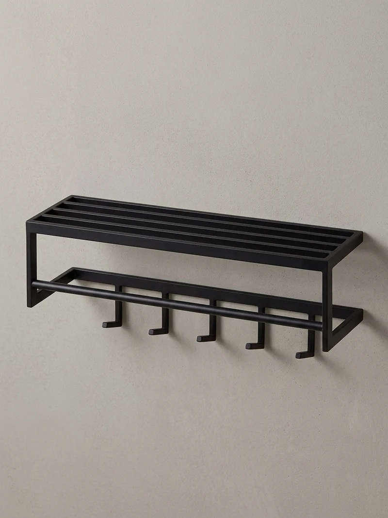 Wandgarderobe Metall Schwarz Modern mit 5 Haken und Kleiderstange