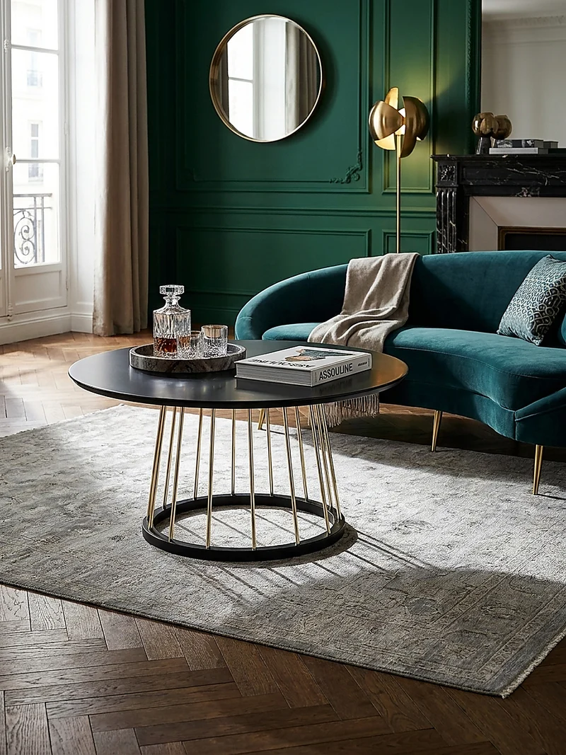 Couchtisch Schwarz Gold, Metall mit großer Ablagefläche, elegantes Design