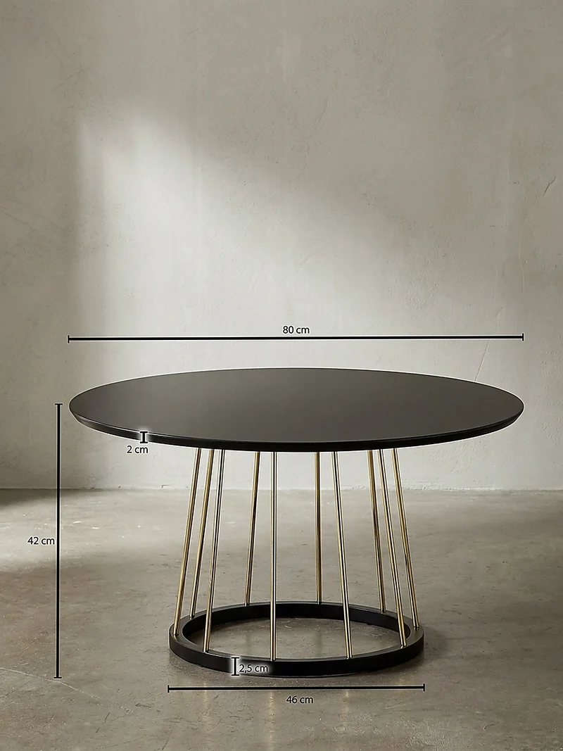 Couchtisch Schwarz Gold, Metall mit großer Ablagefläche, elegantes Design
