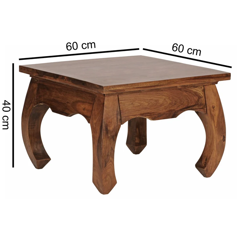 Couchtisch Sheesham Holz 60x60 cm, Landhausstil, handgefertigt, Opium-Form, pflegeleicht und robust