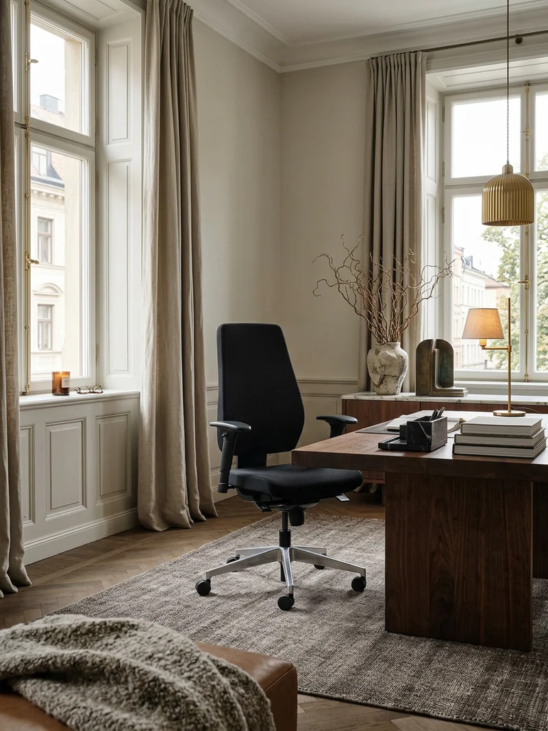 Bürostuhl Stoff mit Lendenstütze, höhenverstellbaren Armlehnen und Aluminiumfuß LATINA