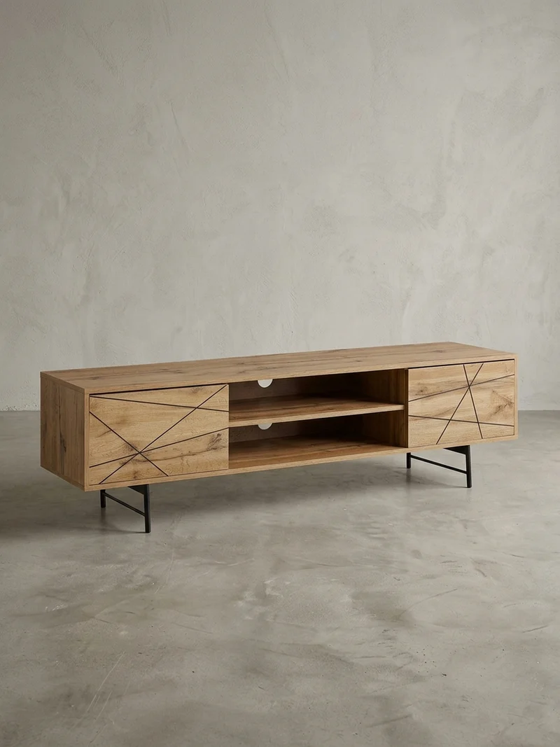 Lowboard Eiche-Dekor Modern Stil 160 cm Breit mit Linienmuster