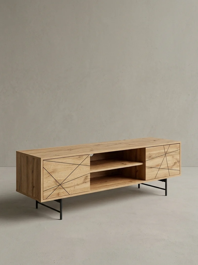 Lowboard Eiche-Dekor Modern Stil 160 cm Breit mit Linienmuster