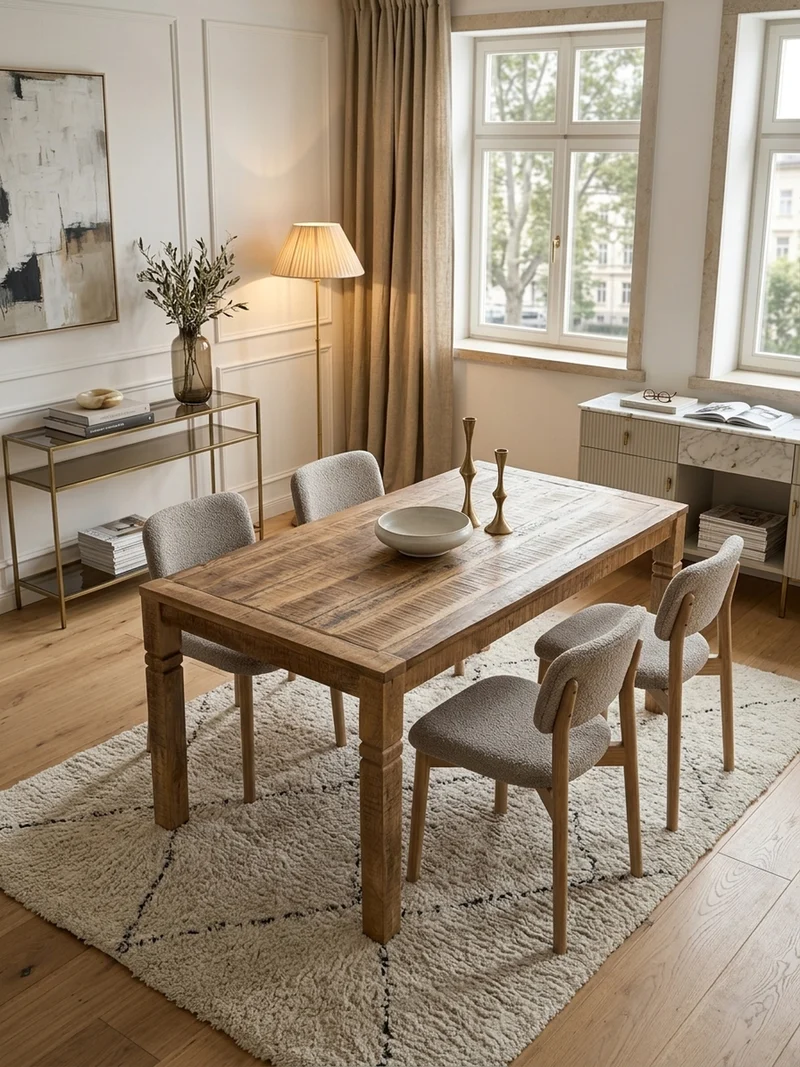 Esstisch – Mango Massivholz 120 cm Landhausstil Schnitzereien