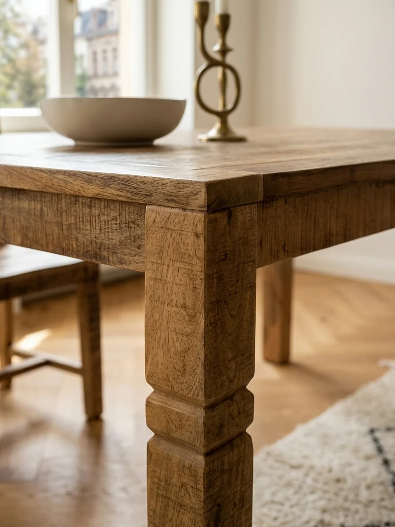 Esstisch – Mango Massivholz 120 cm Landhausstil Schnitzereien
