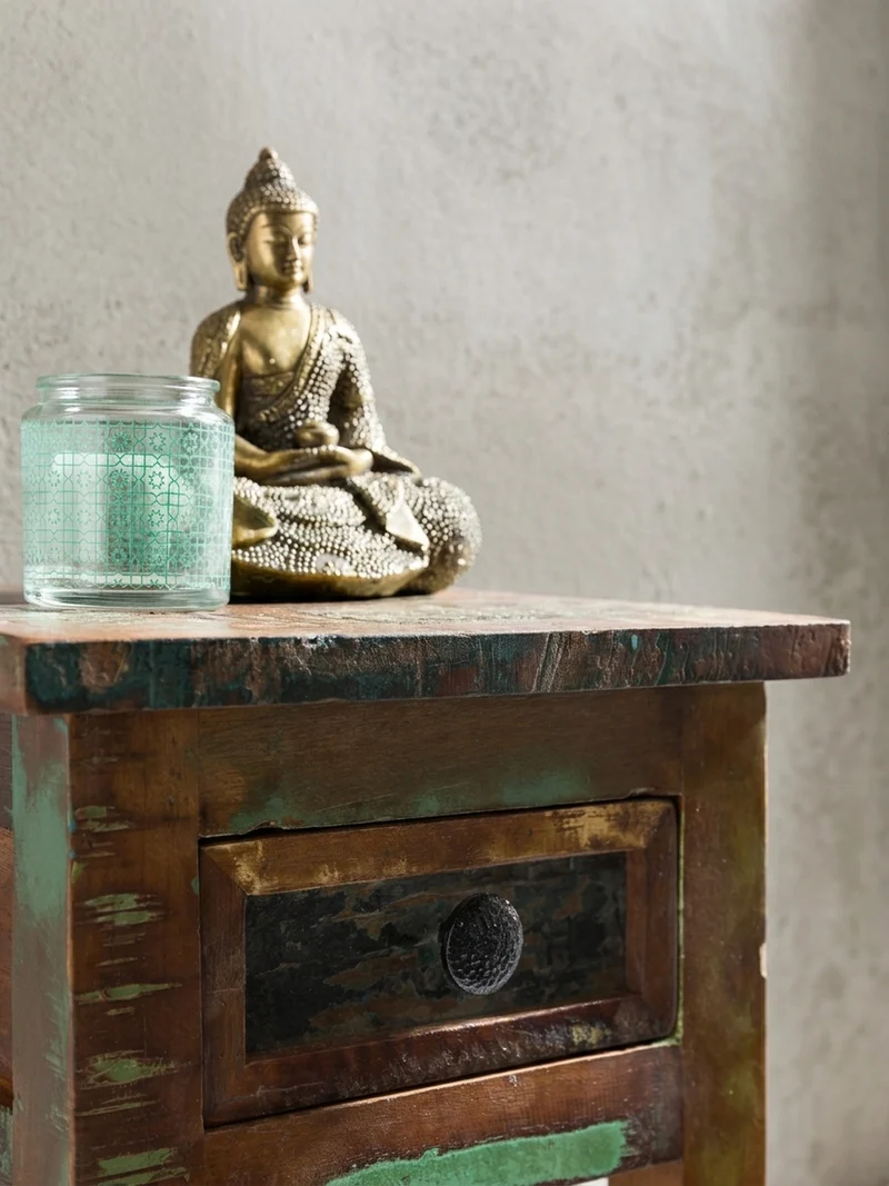 Beistelltisch – Mango Massivholz Braun mit Schublade Shabby Chic