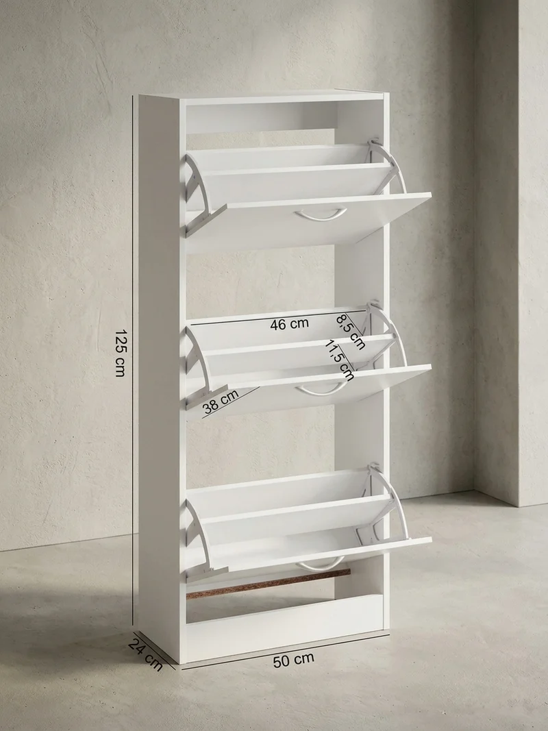 Schuhschrank – Weiß, 3 Fächer, für ca. 18 Paar Schuhe, 50x125x24 cm