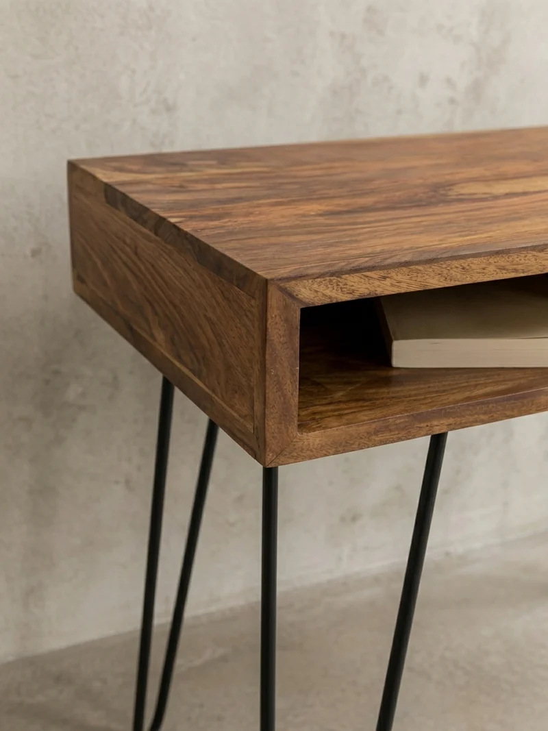 Schreibtisch – Massivholz, Industrial Retro, große Platte, Haarnadelbeine