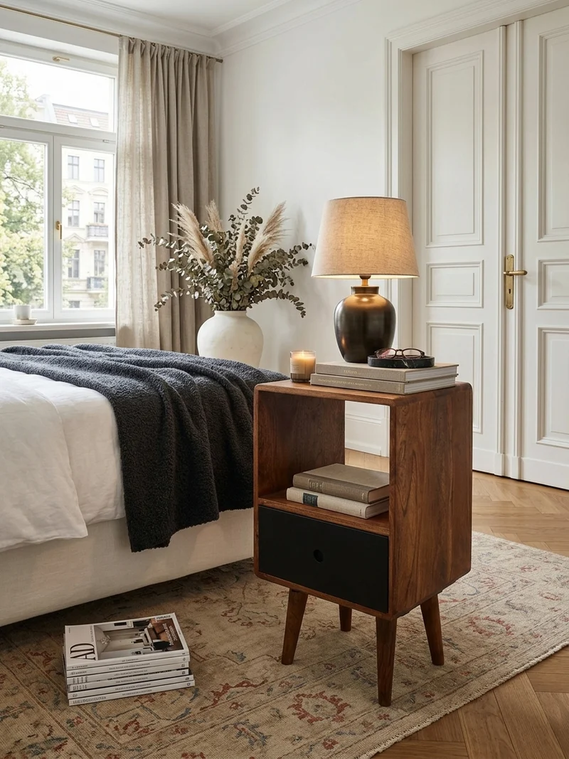 Nachttisch – Massivholz, 70 cm hoch, Retro-Stil, für Boxspringbett