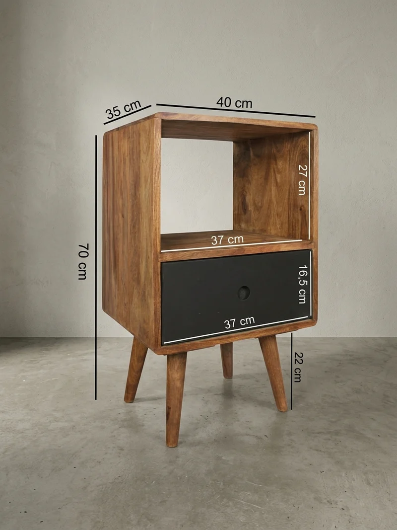 Nachttisch – Massivholz, 70 cm hoch, Retro-Stil, für Boxspringbett