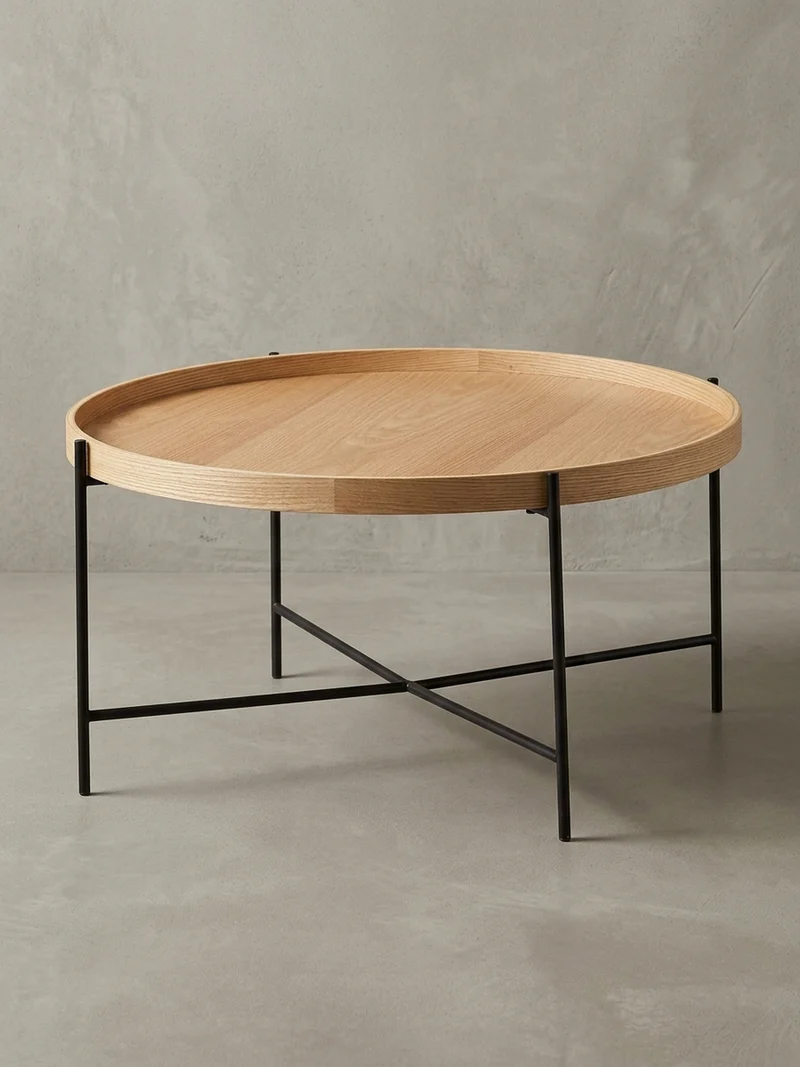 Couchtisch Eichenholz Furnier mit stabilem Metallgestell, Modernes zeitloses Design