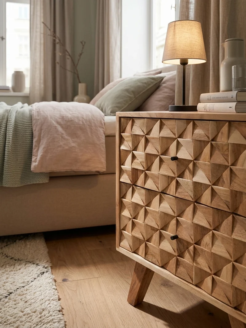 Nachttisch – Massivholz, 2 Schubladen, handgefertigt, moderner Landhausstil