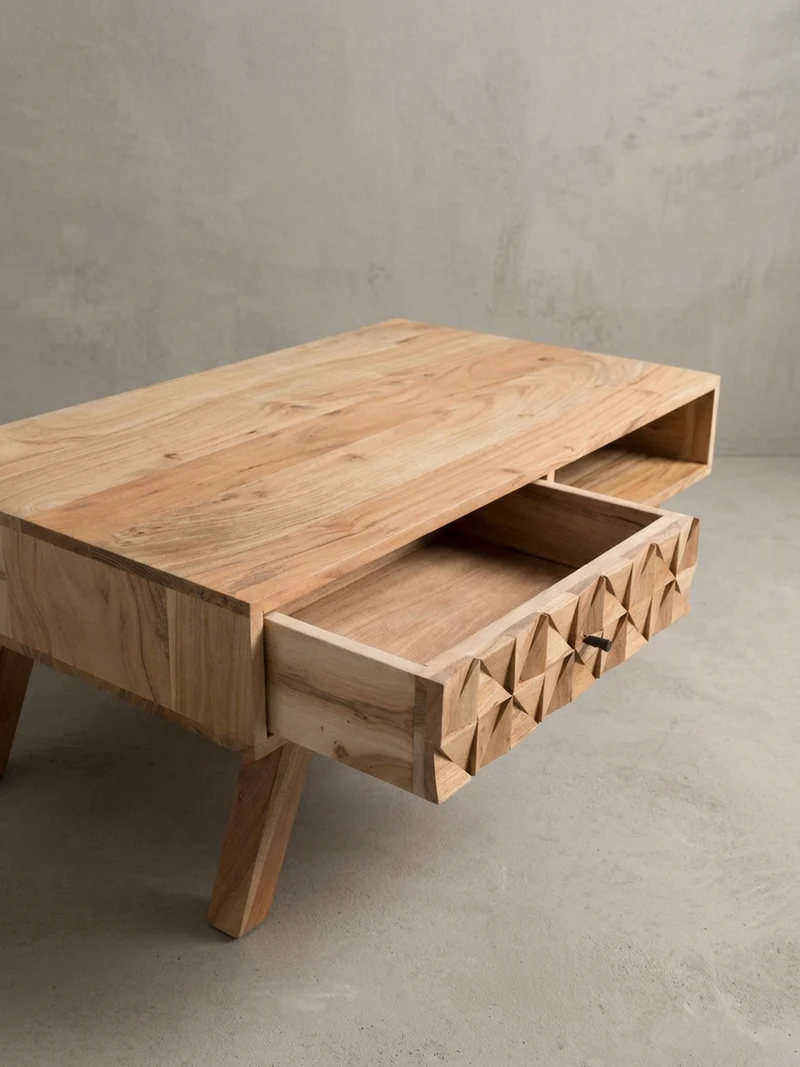 Couchtisch Landhausstil Massivholz mit Schublade und Ablagefach, Maße 95x35x50 cm