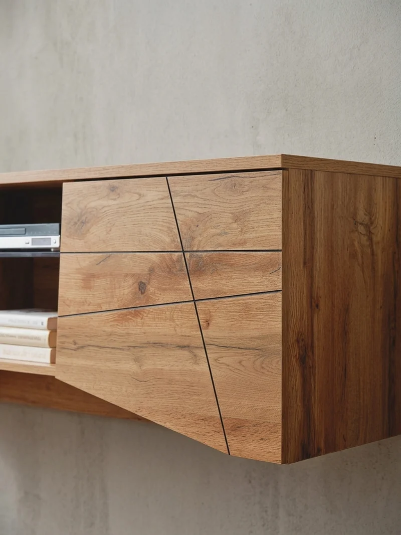 Lowboard Eiche-Dekor Modern Stil für 70-Zoll Fernseher mit Glasablage
