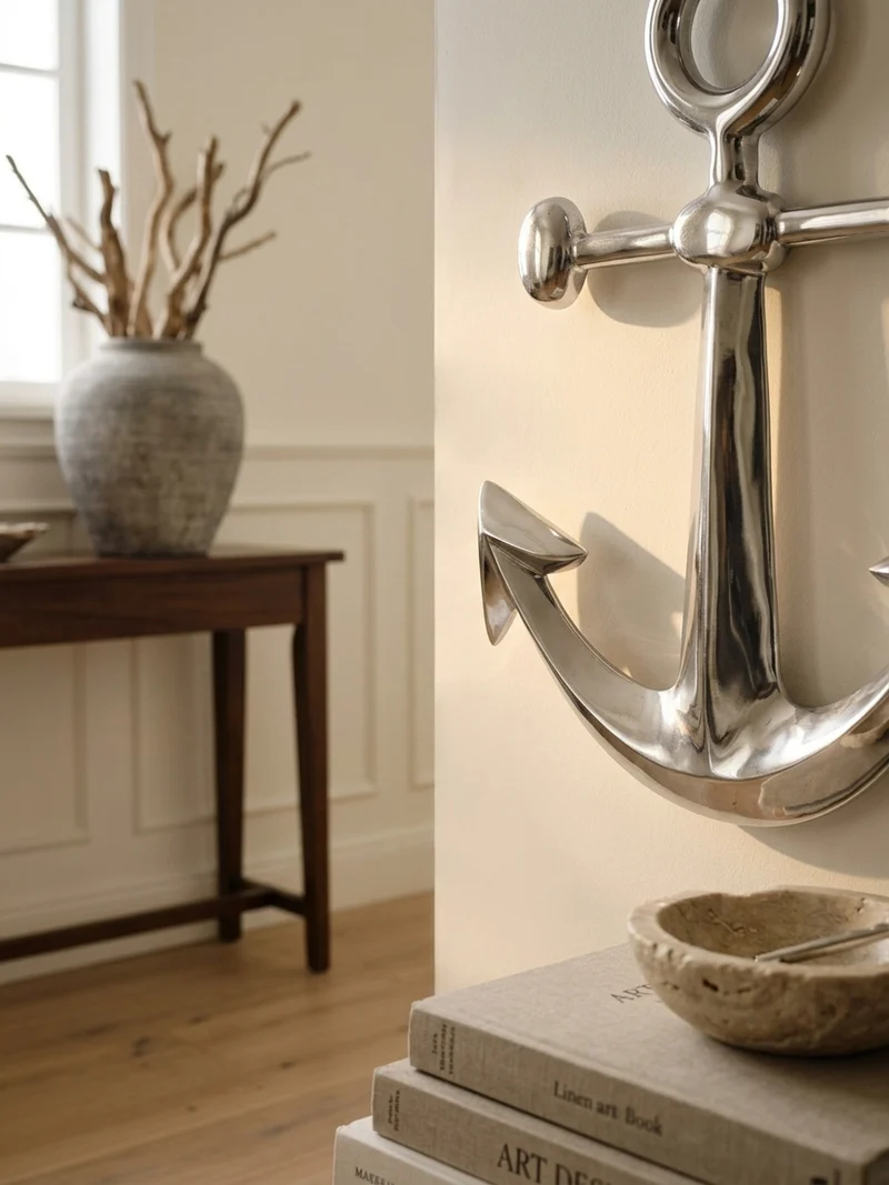 Wanddeko Anker Aluminium silberfarben poliert 62,5 cm handgefertigt