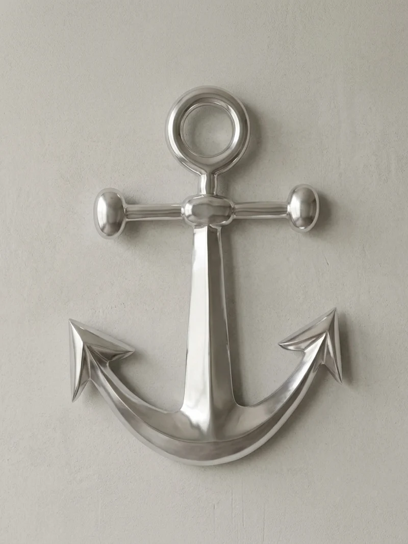 Wanddeko Anker Aluminium silberfarben poliert 62,5 cm handgefertigt
