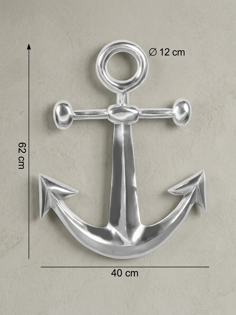 Wanddeko Anker Aluminium silberfarben poliert 62,5 cm handgefertigt