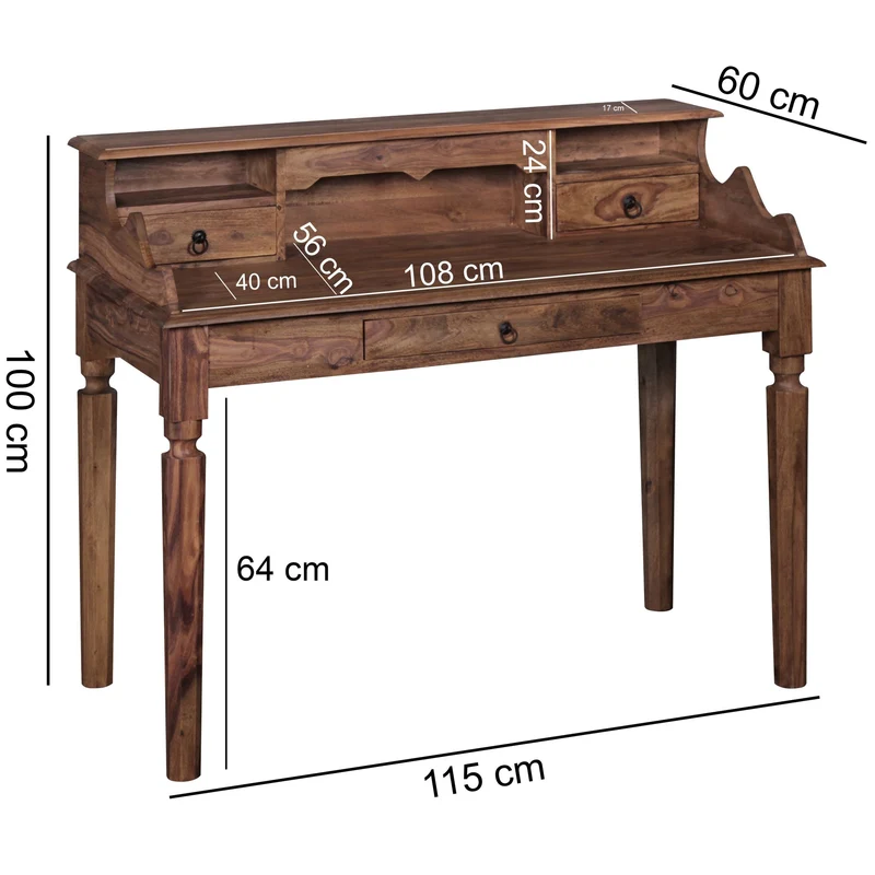 Schreibtisch – Massivholz, 115 cm, Landhausstil, 3 Schubladen, Vintage-Optik