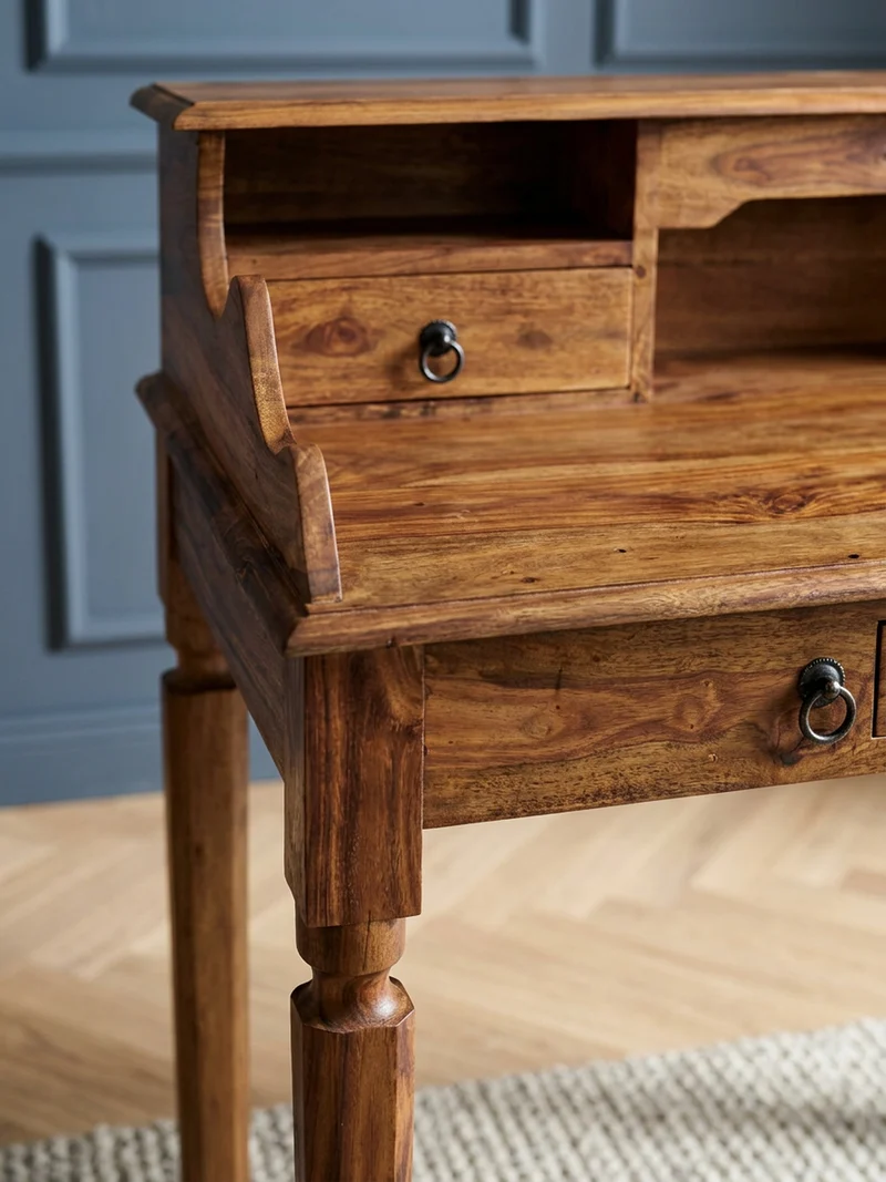 Schreibtisch – Massivholz, 115 cm, Landhausstil, 3 Schubladen, Vintage-Optik
