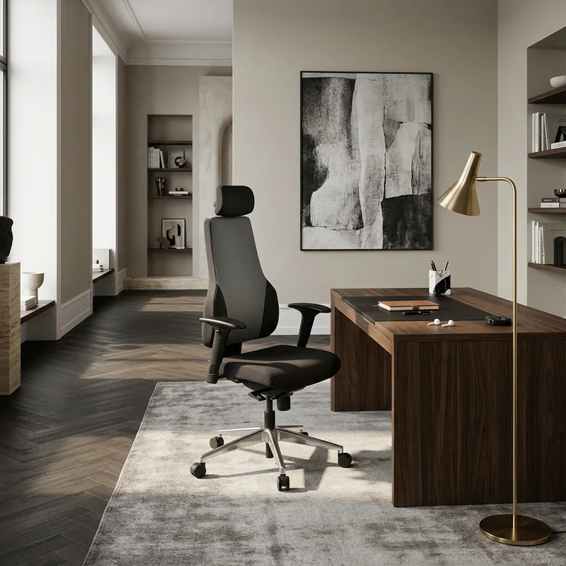 Chefsessel Kunstleder mit 3-Punkt-Synchronmechanik, ergonomischer Rückenlehne, höhenverstellbarer Kopfstütze und Aluminium-Fußkreuz FABIO