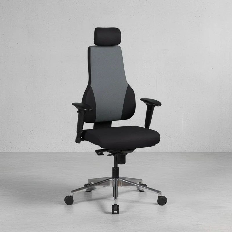 Chefsessel Kunstleder mit 3-Punkt-Synchronmechanik, ergonomischer Rückenlehne, höhenverstellbarer Kopfstütze und Aluminium-Fußkreuz FABIO
