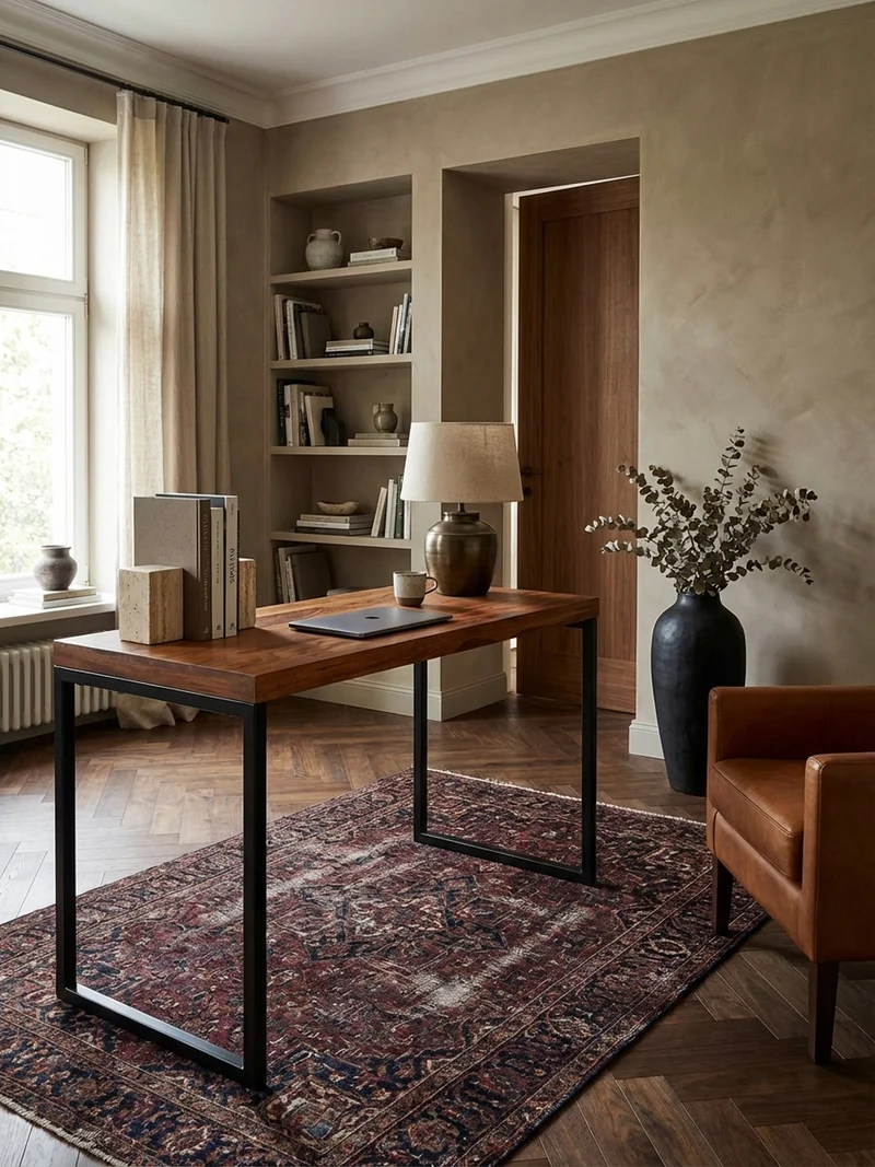 Schreibtisch – Massivholz/Metall, Industrial-Stil, handgefertigt