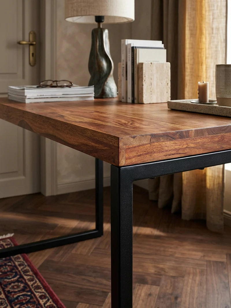 Schreibtisch – Massivholz/Metall, Industrial-Stil, handgefertigt