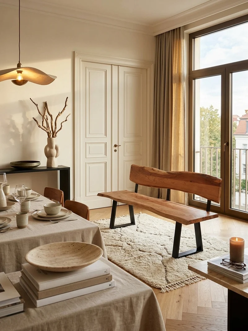 Esszimmerbank Landhausstil Baumkante Akazienholz