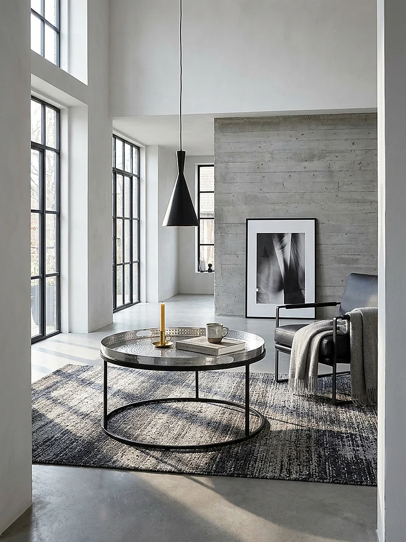 Couchtisch mit Hammerschlag-Struktur, abnehmbares Tablett, aus Aluminium und Eisen