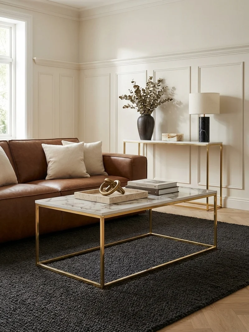 Couchtisch mit Marmor-Optik, Metallbeine, rechteckig, Serie
