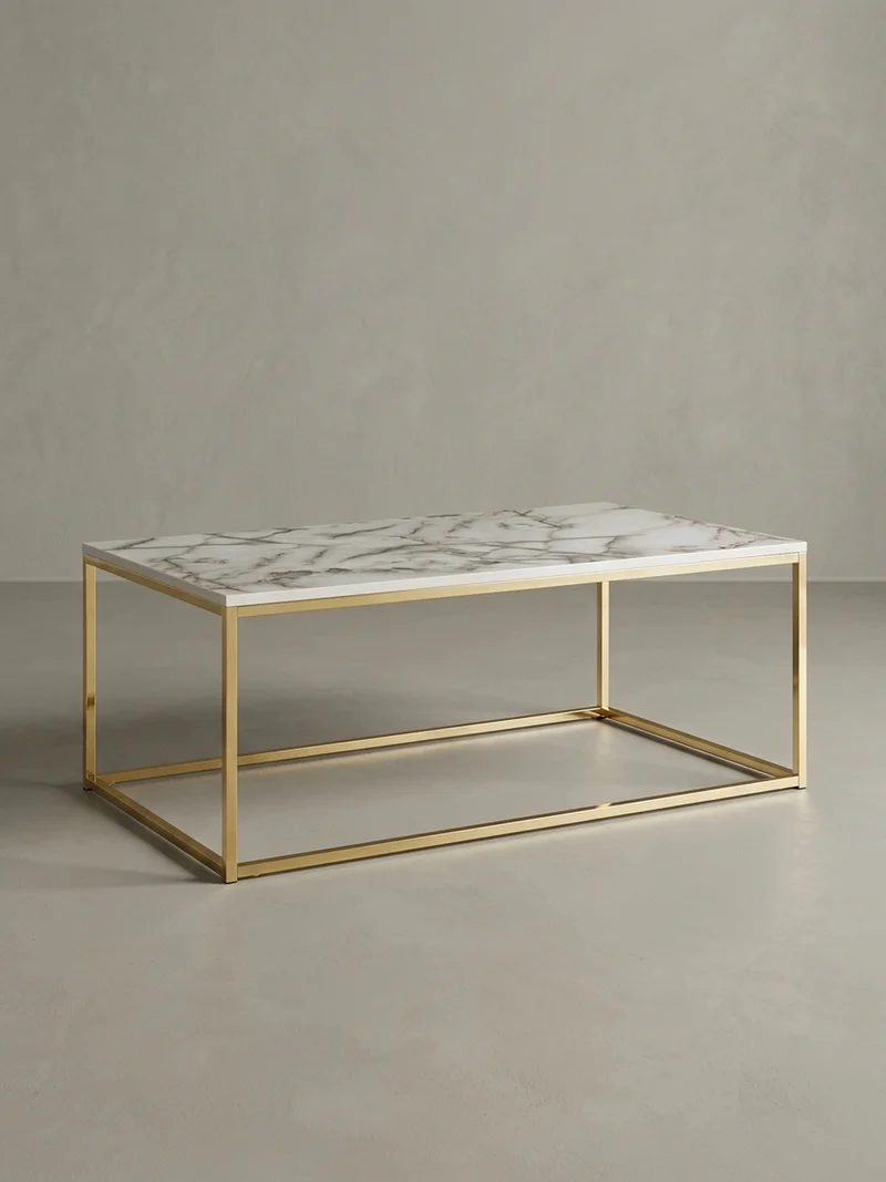Couchtisch mit Marmor-Optik, Metallbeine, rechteckig, Serie