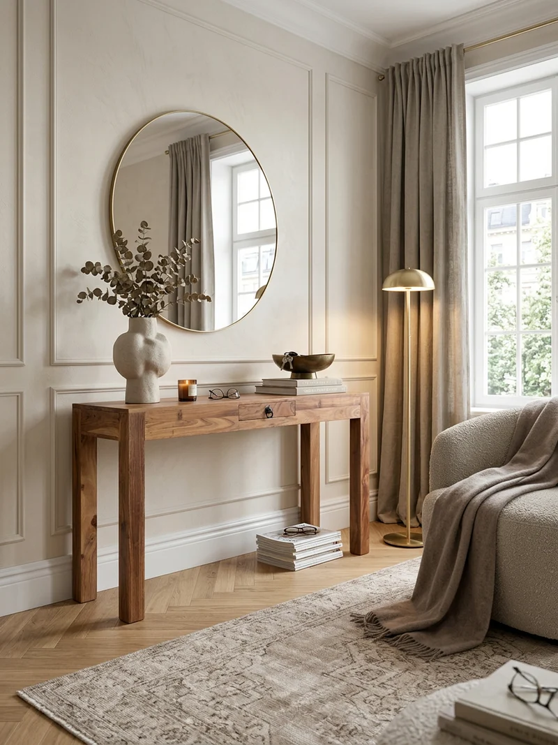 Konsolentisch Akazienholz Schublade Landhausstil
