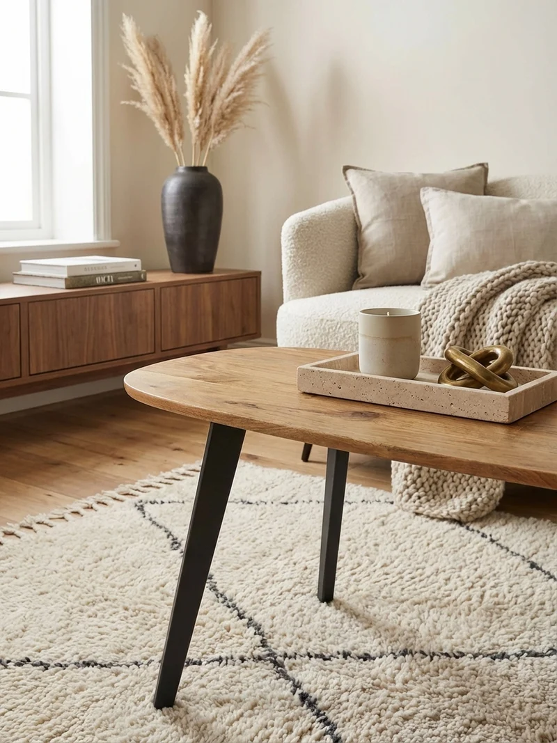 Couchtisch in Nierenform aus Akazie Massivholz mit stabilen Metallbeinen