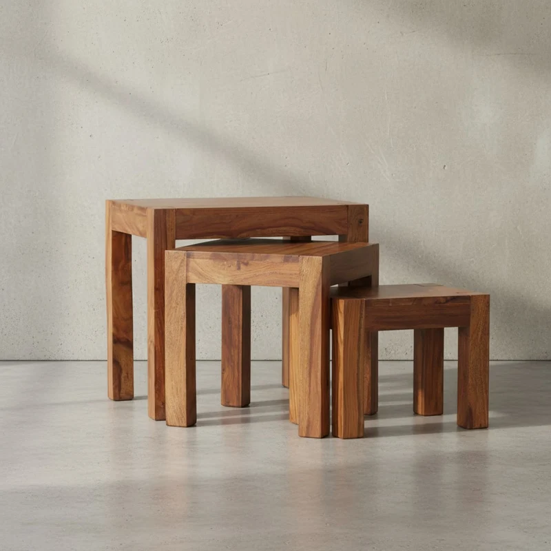 Beistelltisch 3er Set Massivholz Platzsparend Landhausstil