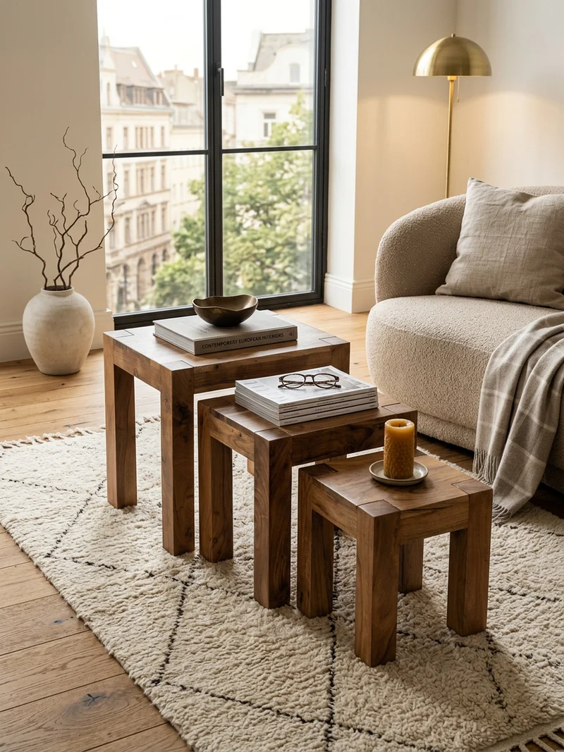Beistelltisch 3er Set Massivholz Platzsparend Landhausstil