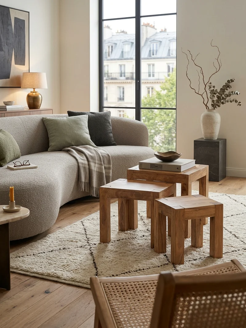 Beistelltisch 3er Set Massivholz Platzsparend Landhausstil