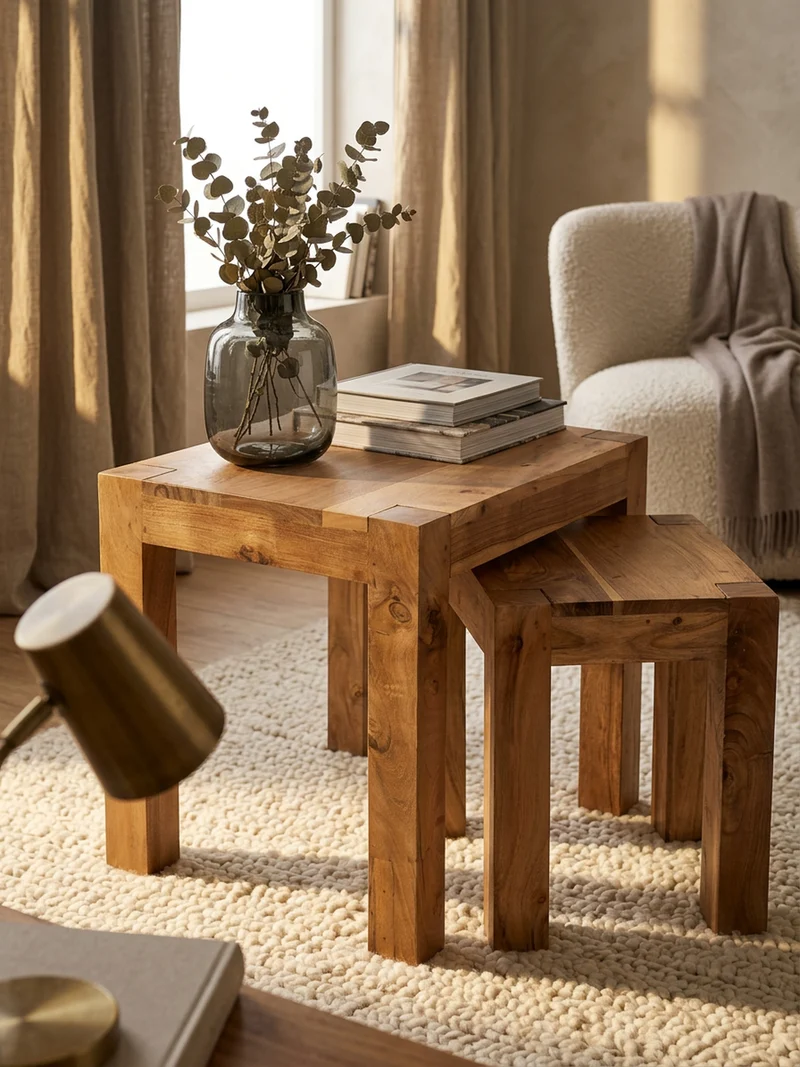 Beistelltisch 3er Set Massivholz Platzsparend Landhausstil