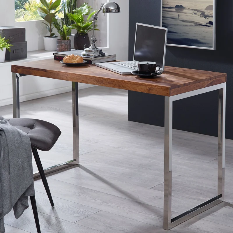 Schreibtisch Massivholz Landhausstil Chromgestell