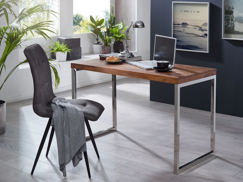 Schreibtisch Massivholz Landhausstil Chromgestell