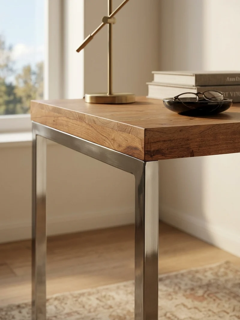 Schreibtisch Massivholz Landhausstil Chromgestell