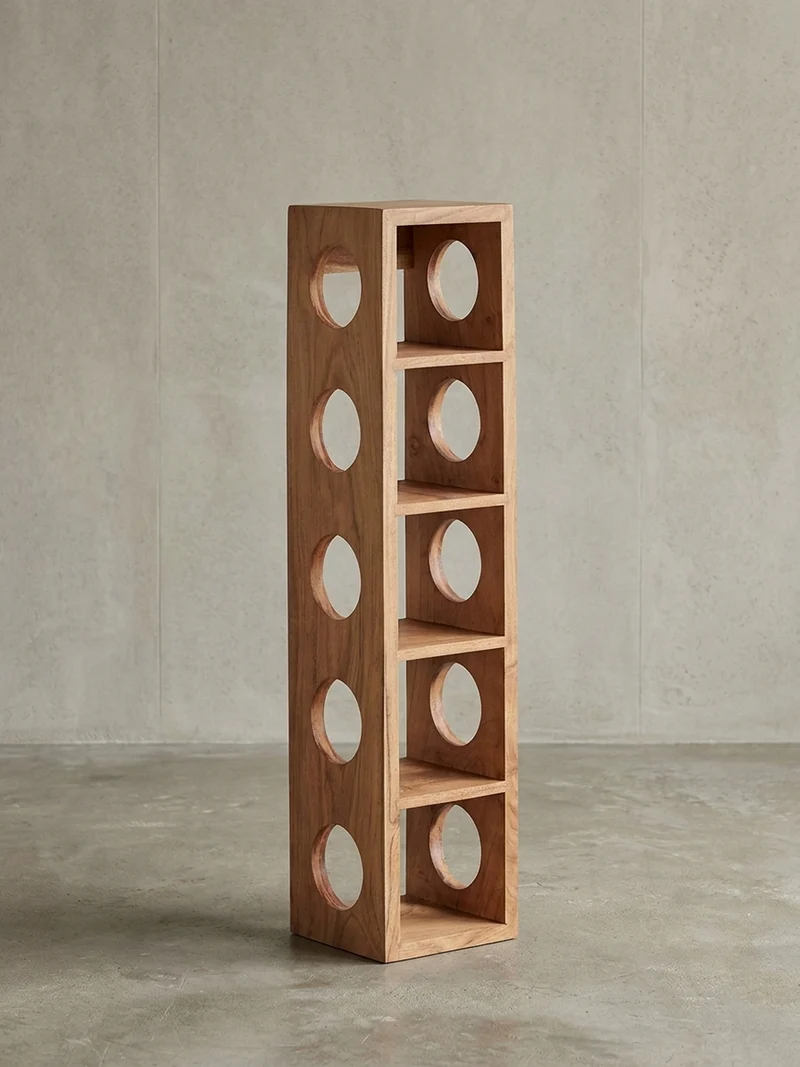 Weinregal Massivholz mit 5 Fächern Wandmontage Edelholz-Optik