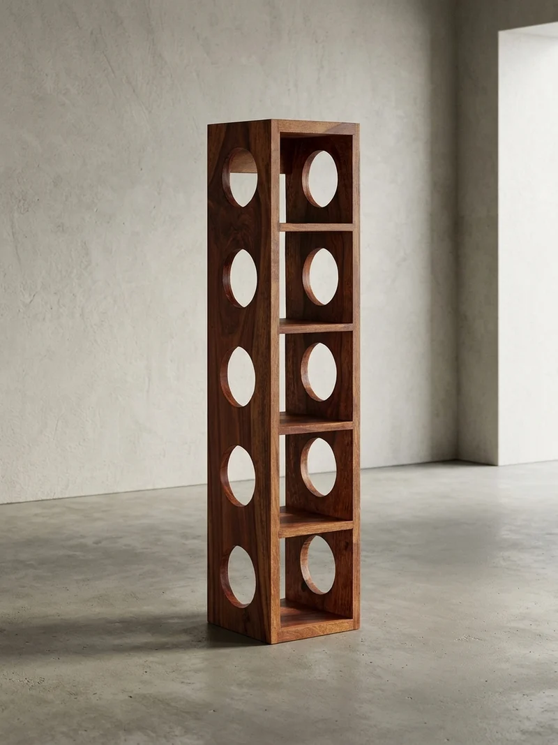 Weinregal Massivholz mit 5 Fächern Wandmontage Edelholz-Optik